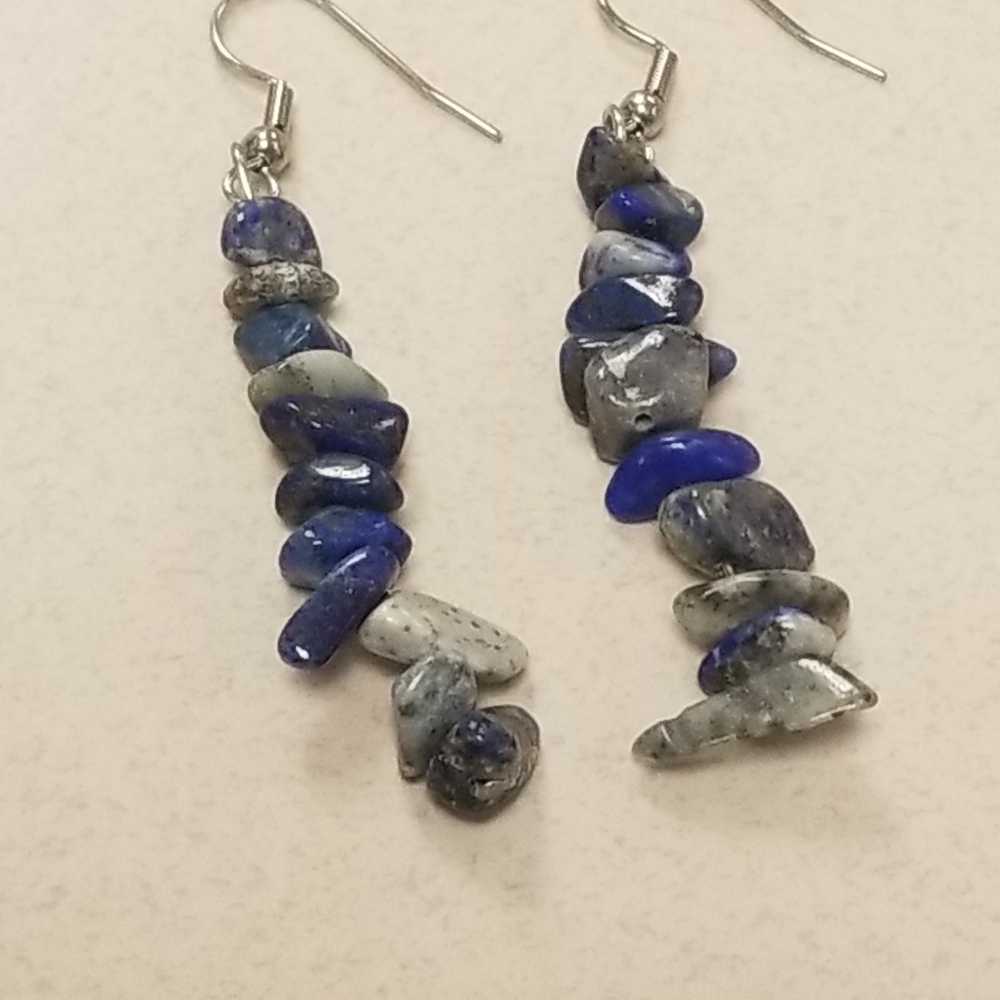 Handmade  blue chip stone hanging earrings